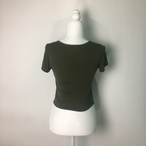 💚Gaze USA Army Green Lace Tie Front Top - Picture 6 of 8